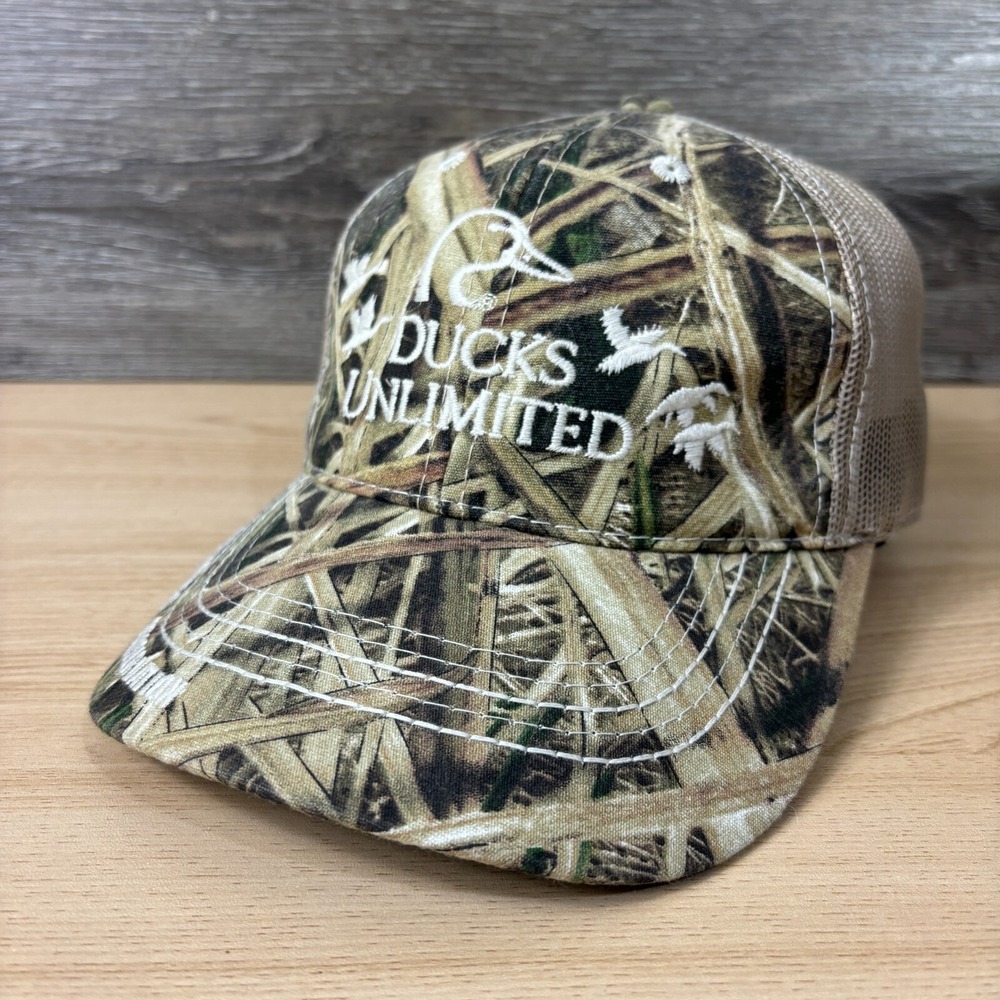 Ducks Unlimited Hat Cap Strap Back One Size Brown Camo Hunting Outdoor‎